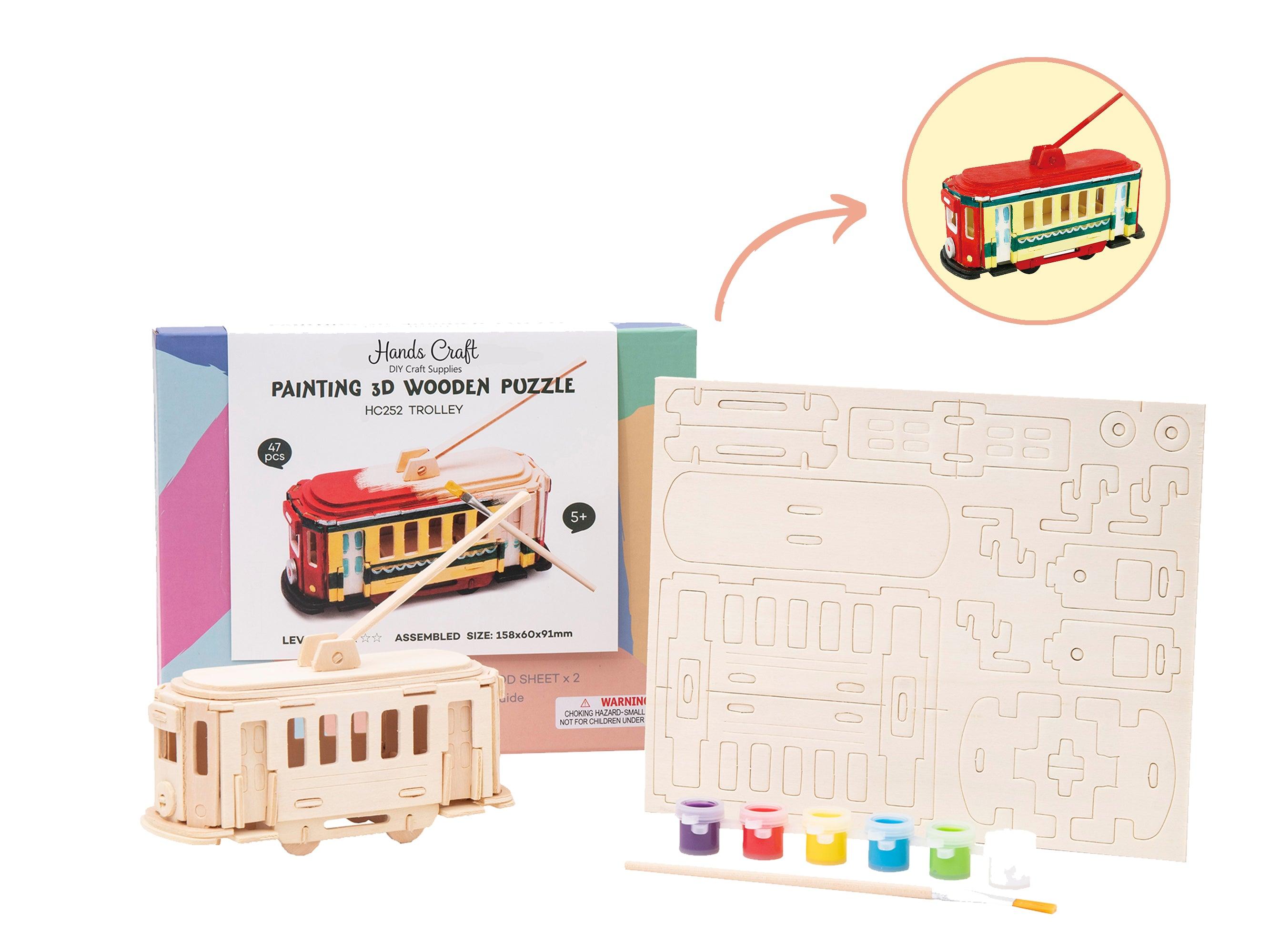 Trolley Bus 3D Wooden Puzzle DIY 3 Dimensional Wood Build It Yourself Project  819887020748