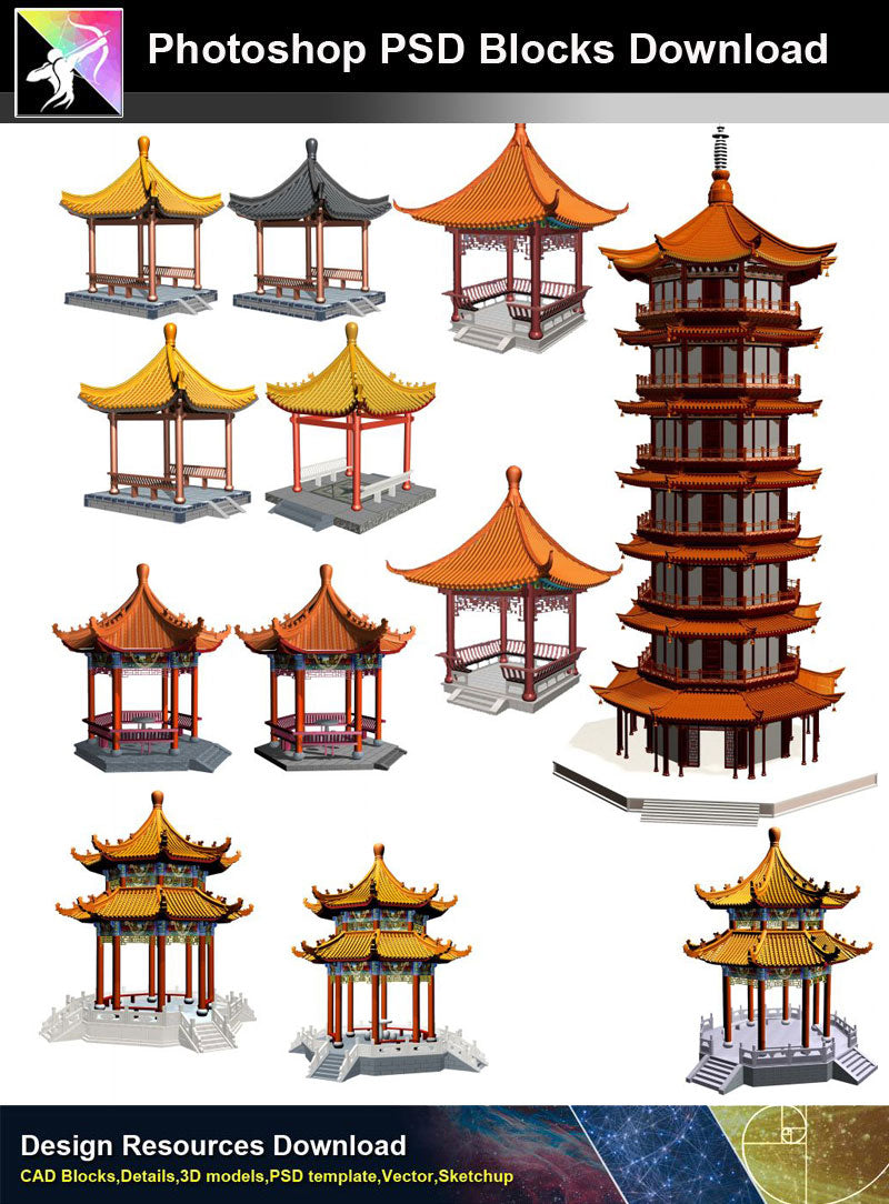 【Photoshop PSD Blocks】Chinese Pavilion PSD Blocks 2