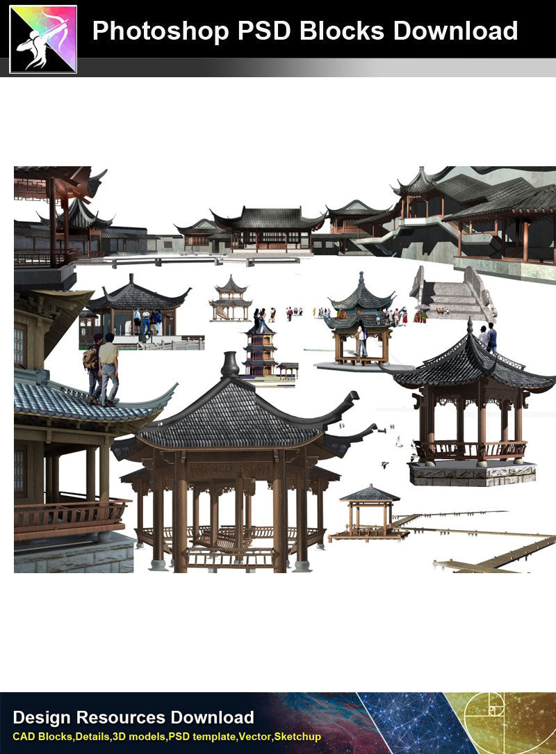 【Photoshop PSD Blocks】Chinese Pavilion PSD Blocks 