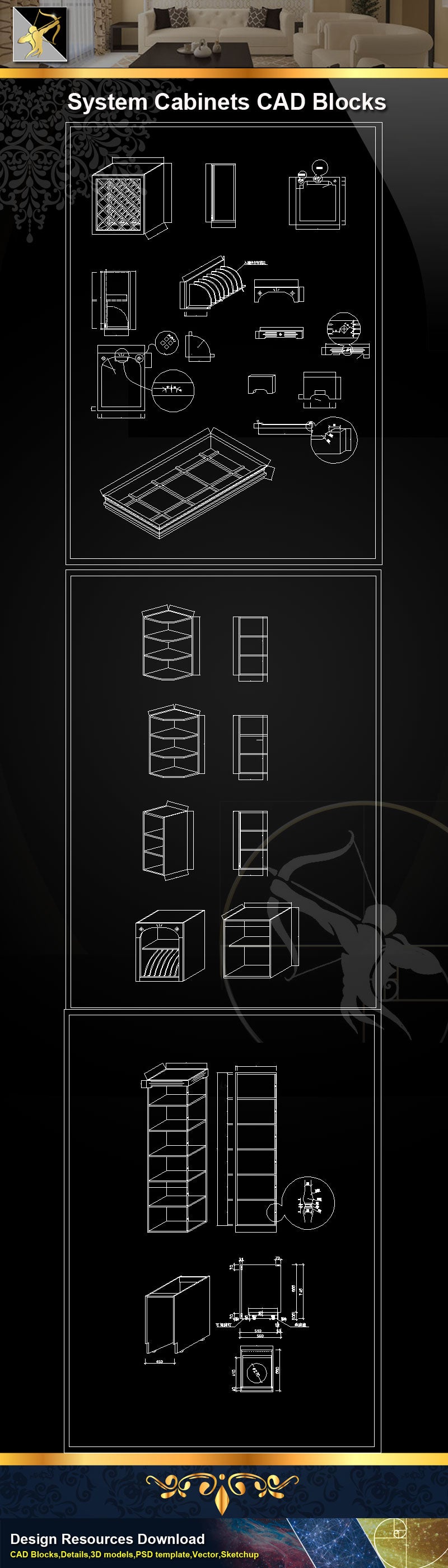 ★System Cabinets CAD Blocks V3-Bookcases,Cabinets,Desks,computer desks,Dishwashers,Kitchen,Storage cabinets,Storage system