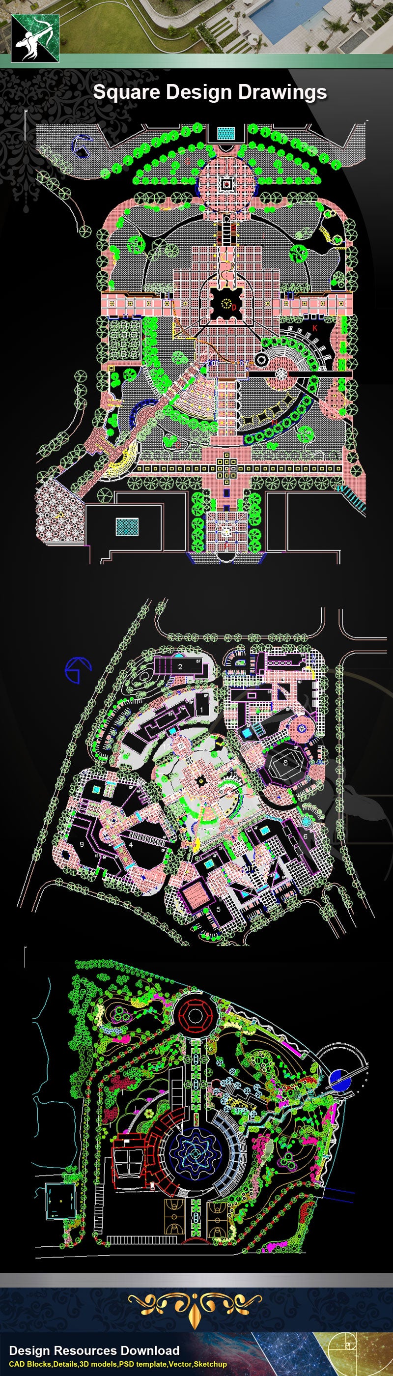Square Design-Landscape CAD Drawings V.1