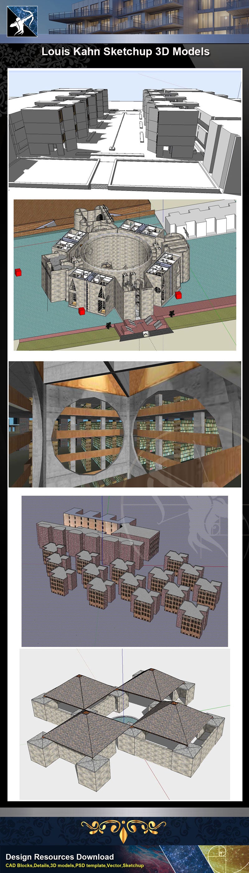 ★Famous Architecture -7 Kinds of Louis Kahn Sketchup 3D Models