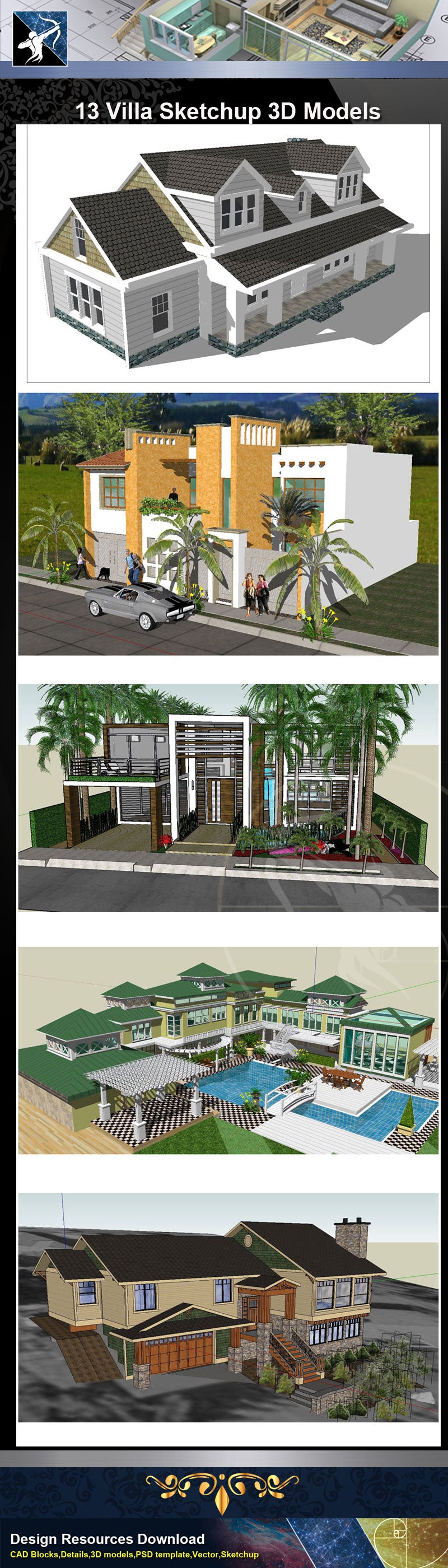 ★Sketchup 3D Models-13 Types os Villa Sketchup 3D Models