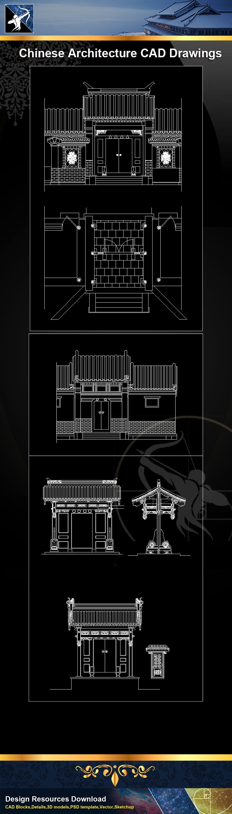 Chinese Architecture Drawing|Chinese Temple|Chinese Tower|Chinese building elevation|Chinese Traditional Architecture CAD Drawings