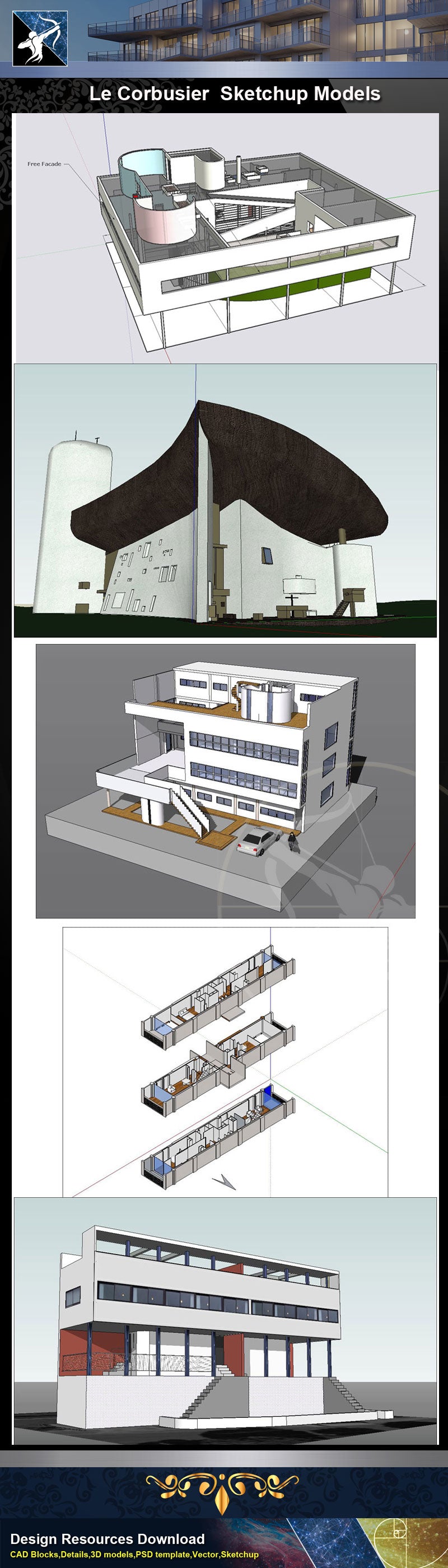 ★Famous Architecture -24 Kinds of Le Corbusier Sketchup 3D Models