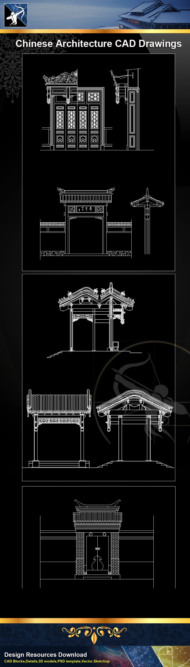 Chinese Architecture Drawing|Chinese Temple|Chinese Tower|Chinese building elevation|Chinese Traditional Architecture CAD Drawings