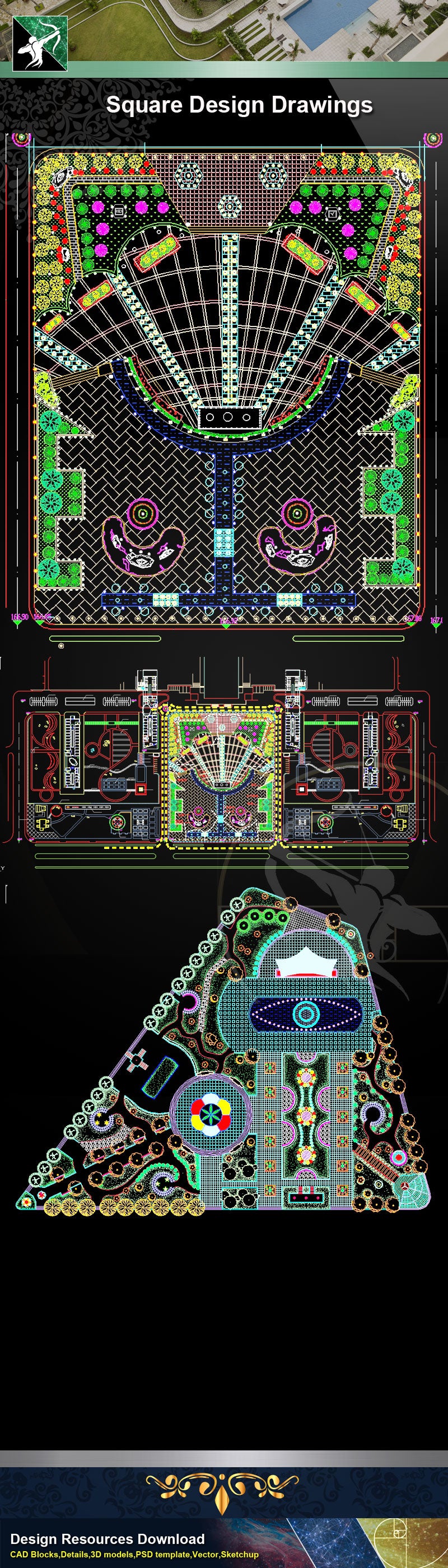 ★Square Design-Landscape CAD Drawings V.2