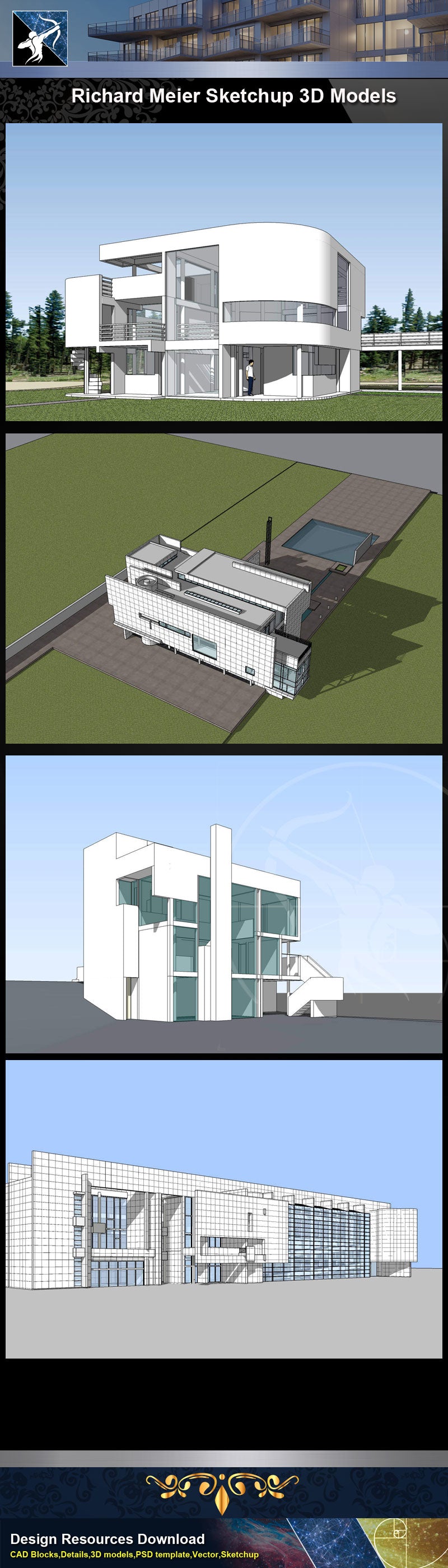 ★Famous Architecture -Richard Meier Sketchup 3D Models