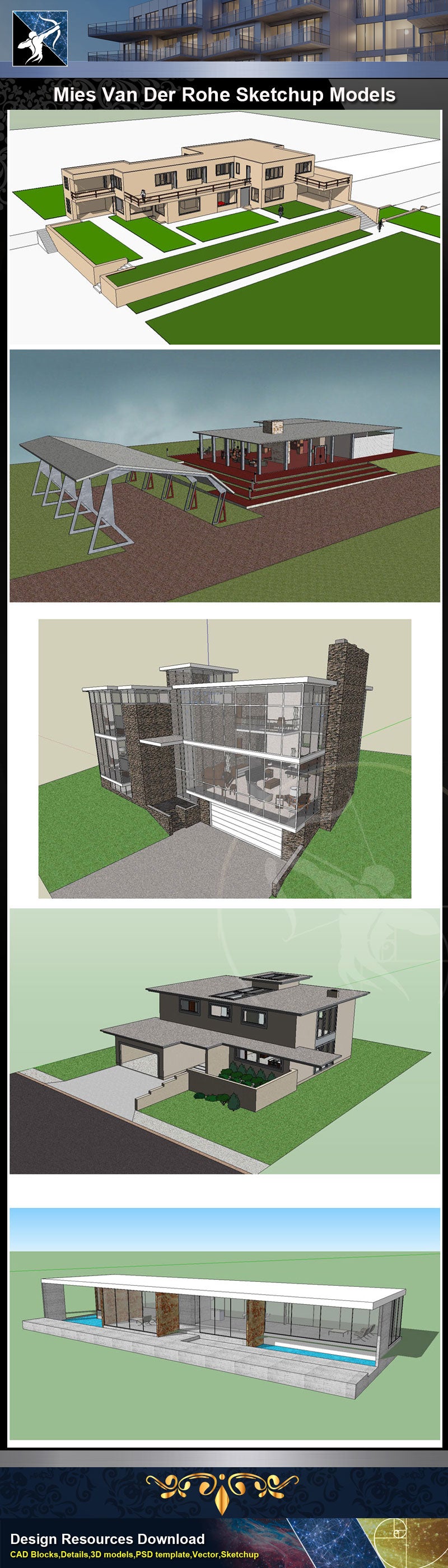 ★Famous Architecture -17 Kinds of Mies Van Der Rohe Sketchup 3D Models