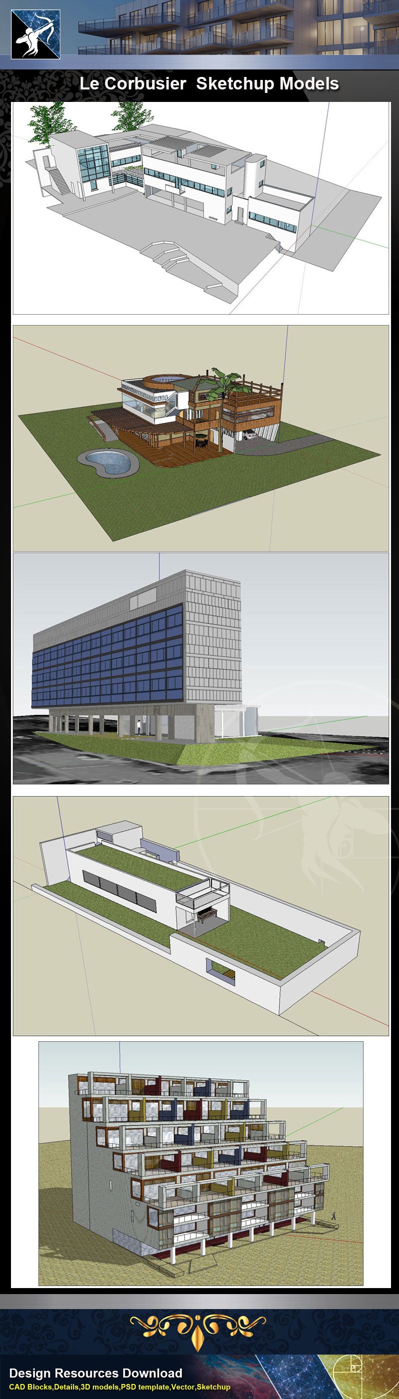 ★Famous Architecture -24 Kinds of Le Corbusier Sketchup 3D Models