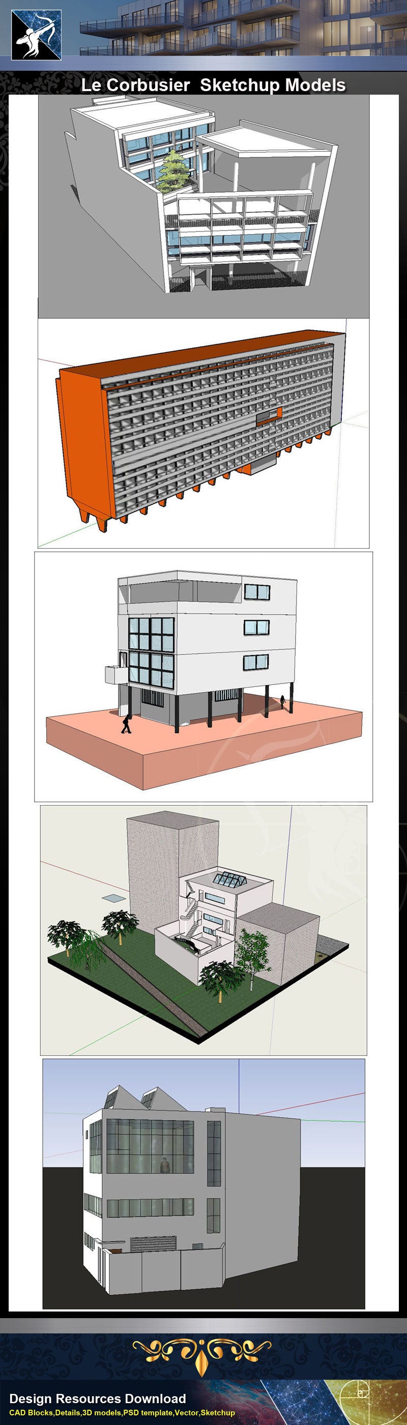 ★Famous Architecture -24 Kinds of Le Corbusier Sketchup 3D Models