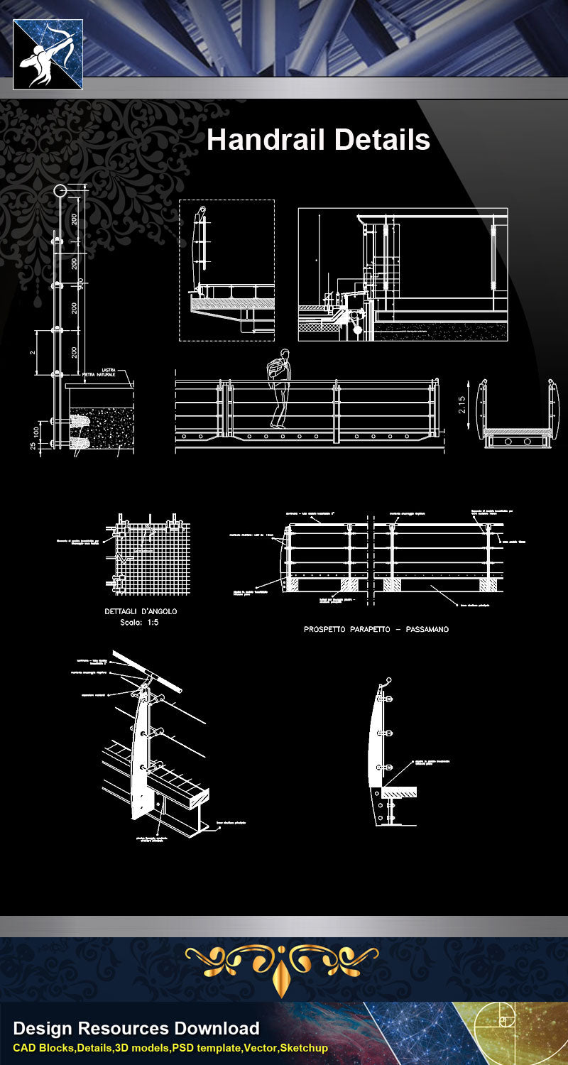 Handrail Details,Balustrade, Handrail CAD Details,Architecture CAD Details, CAD Details,plan,elevation,Interior Design,Architecture Details,CAD Details,Construction Details and Drawings