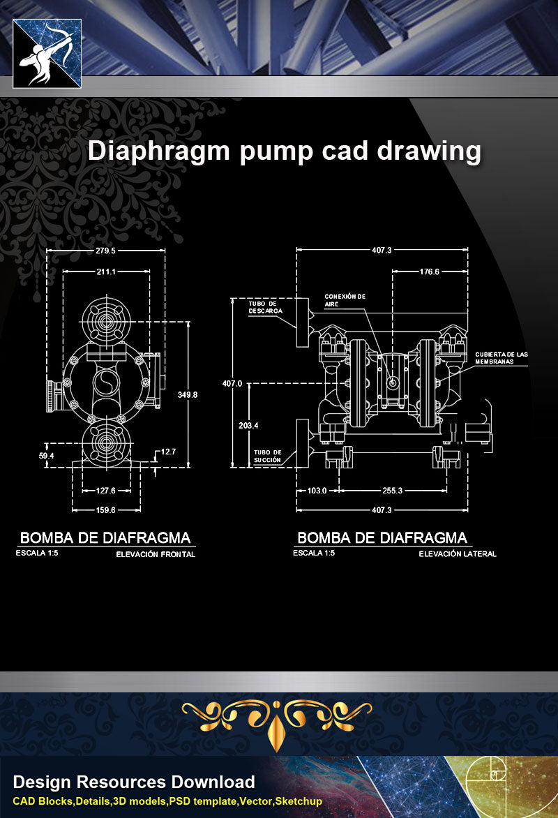 【Sanitations Details】Diaphragm pump cad drawing