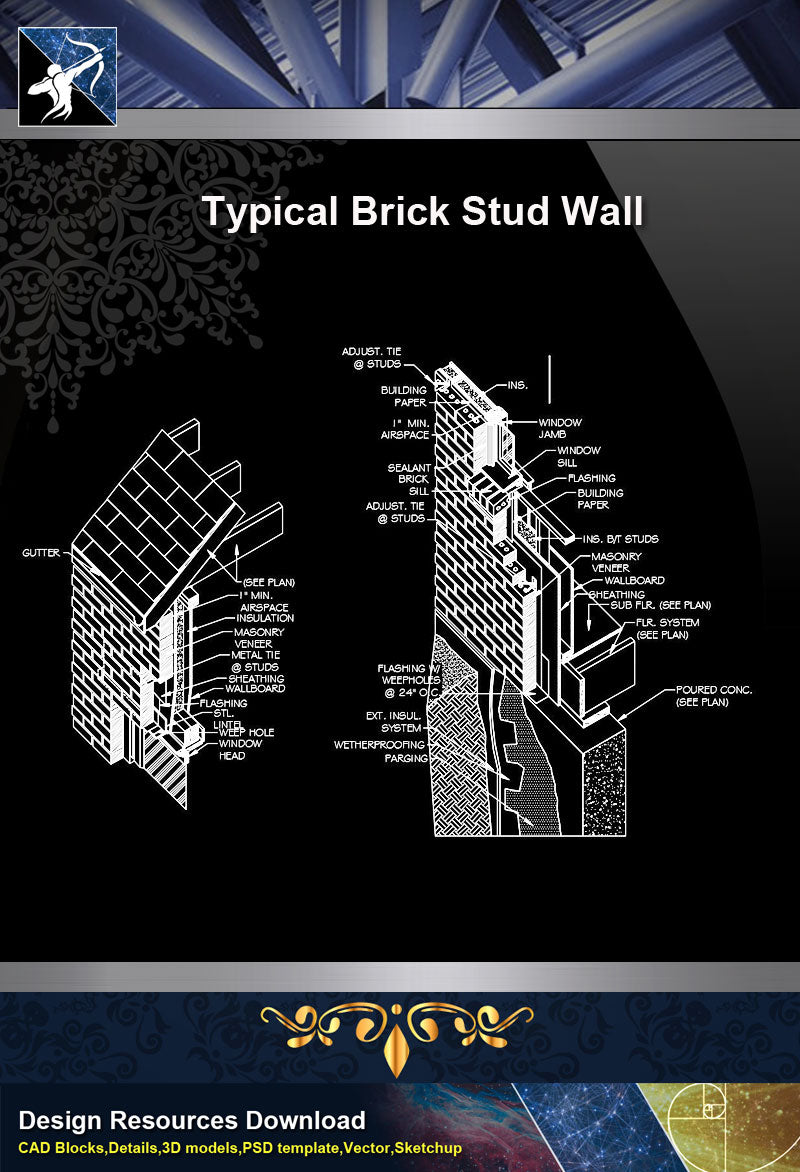 【Wall Details】Typical Brick Stud Wall