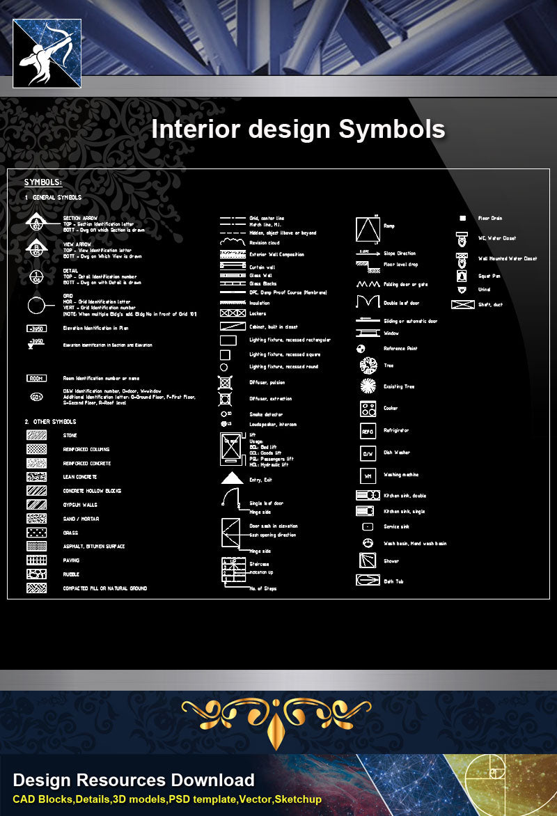 ★【Free Symbols CAD Blocks】Interior design Symbols