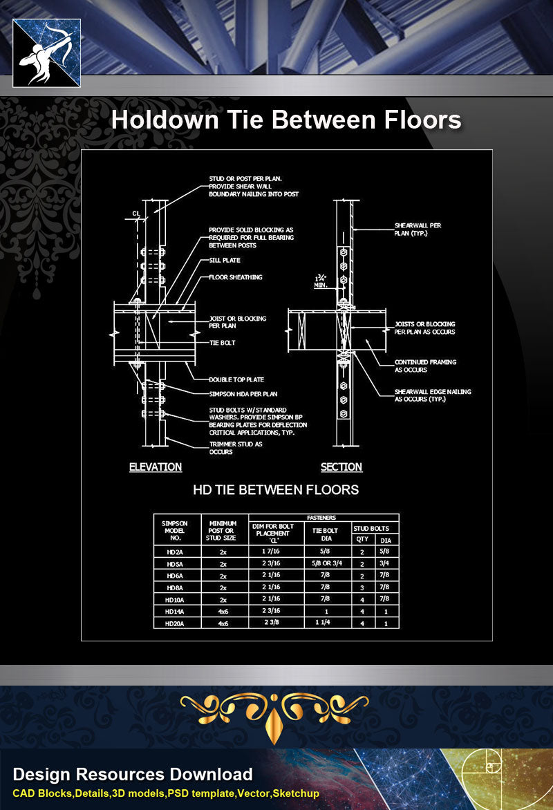 【Free Architecture Details】Holdown Tie Between Floors