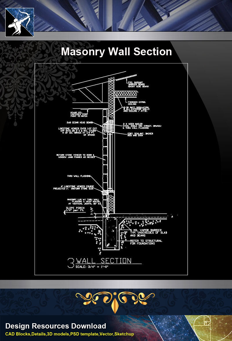 【Free Architecture Details】Masonry Wall Section