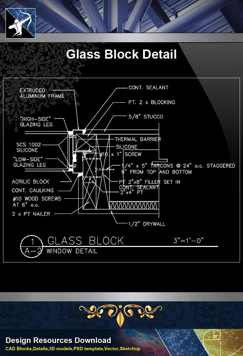 【Free Curtain Wall Details】Glass Block Detail