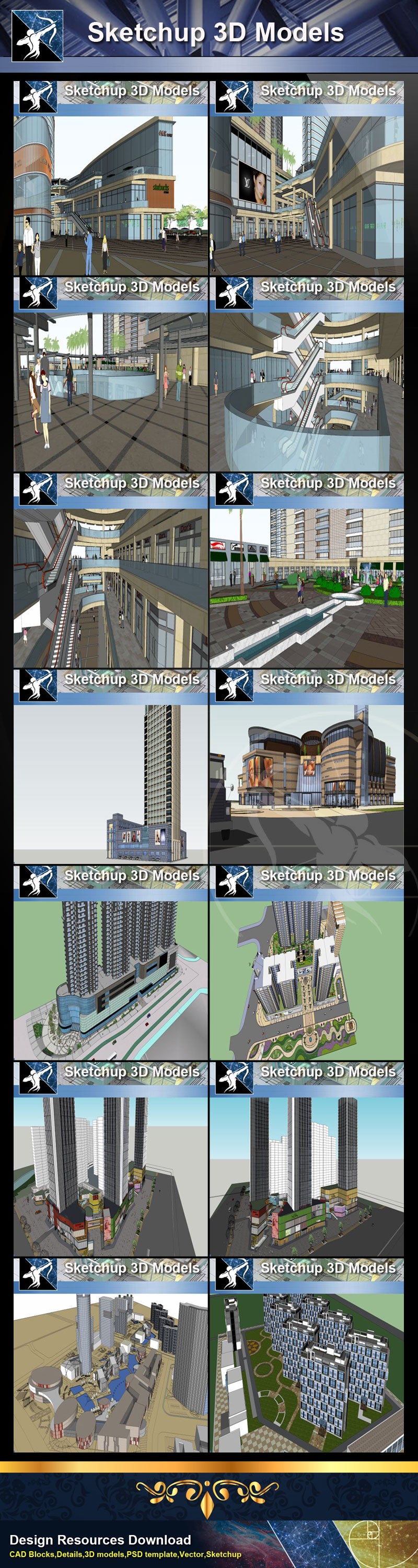 ★Best 50 Types of City Design,Commercial Building Sketchup 3D Models Collection(Recommanded!!)