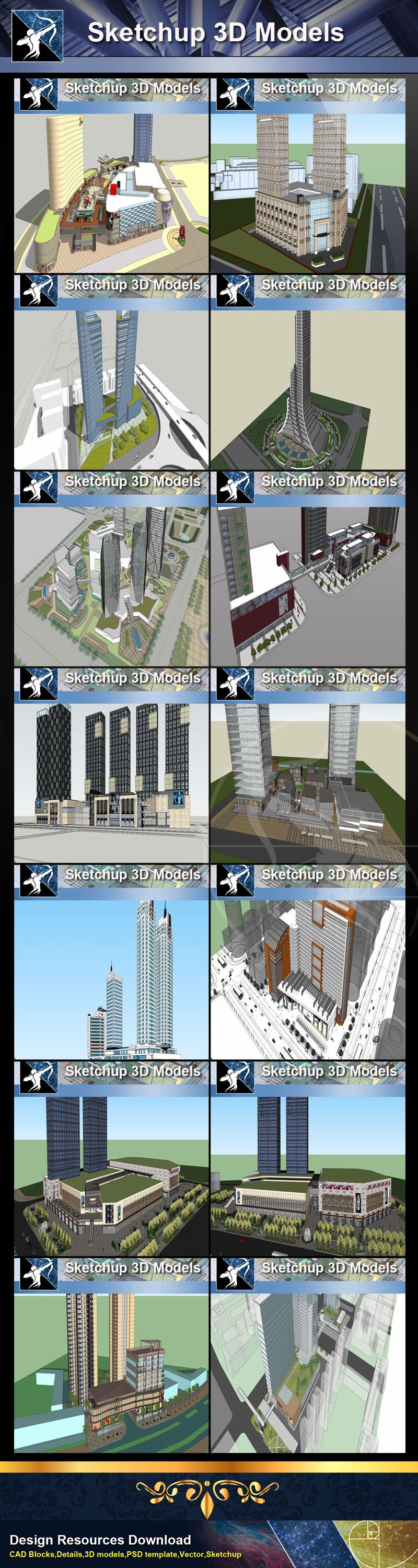 ★Best 50 Types of City Design,Commercial Building Sketchup 3D Models Collection(Recommanded!!)