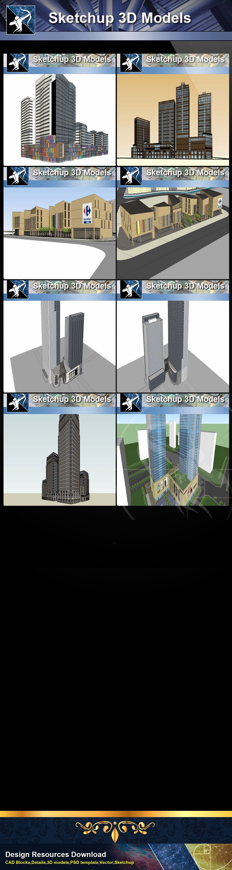 ★Best 50 Types of City Design,Commercial Building Sketchup 3D Models Collection(Recommanded!!)