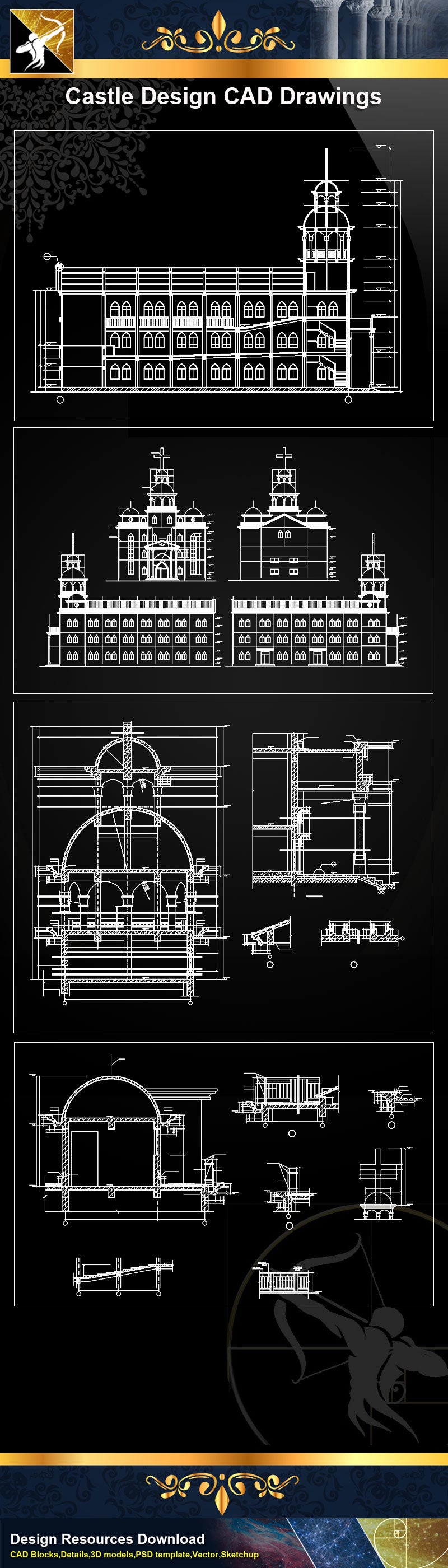 Church Plan,elevation,Details CAD Drawings