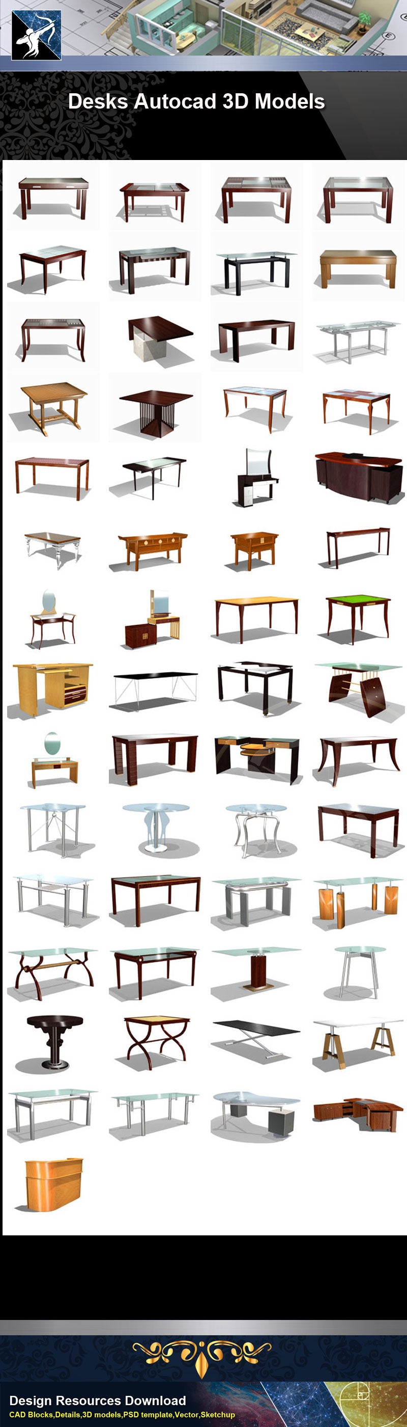 Desks Autocad 3D Models