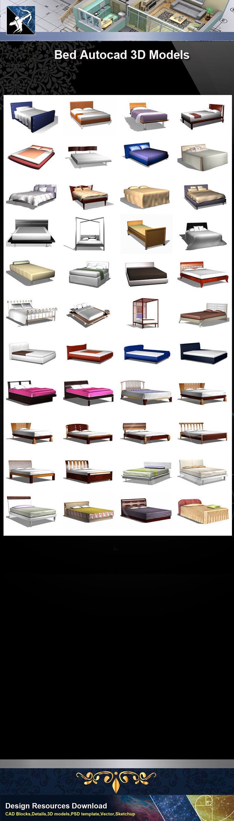 ★AutoCAD 3D Models-Bed Autocad 3D Models