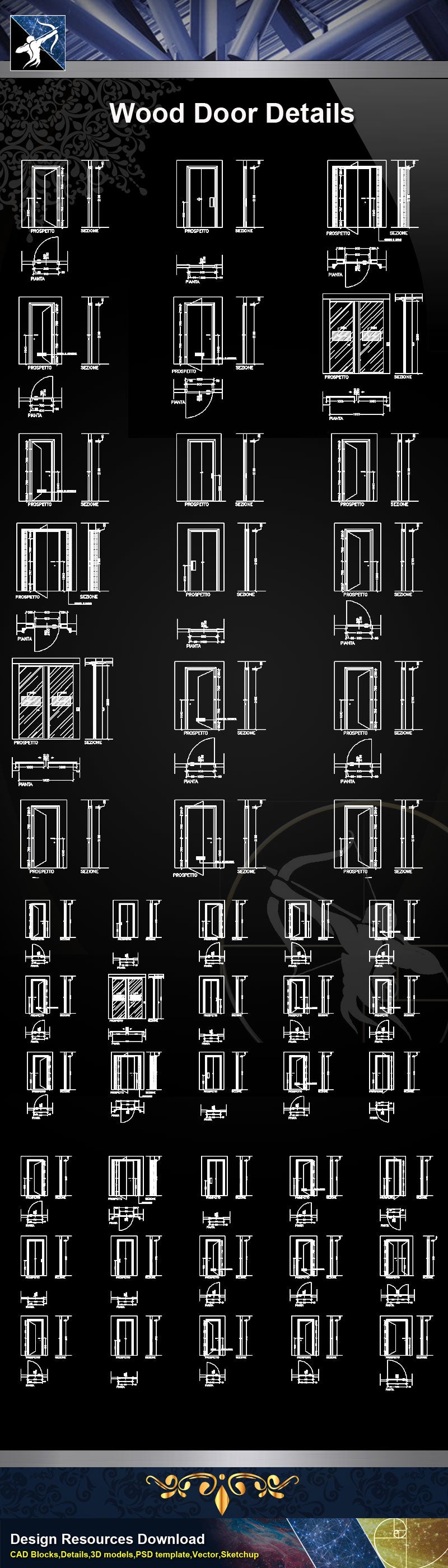 【Door Details】Wood Door Details-Wood Door Details, Door CAD Details,Door plan,Door elevation-Architecture Details,CAD Details,Construction Details and Drawings