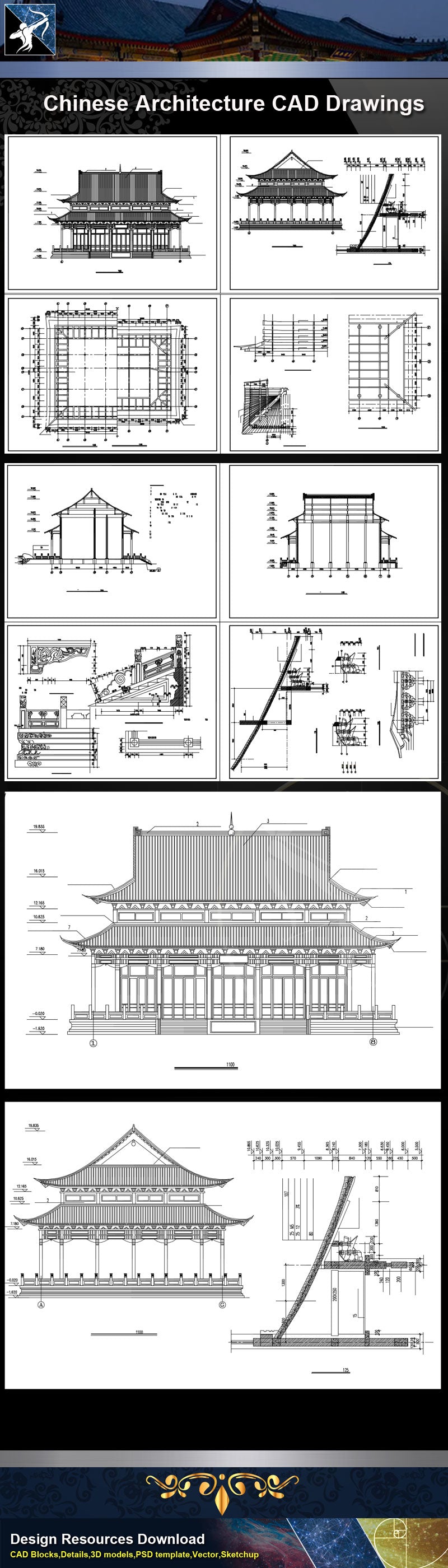 ★Chinese Architecture CAD Drawings-Grand Hall-Chinese Temple