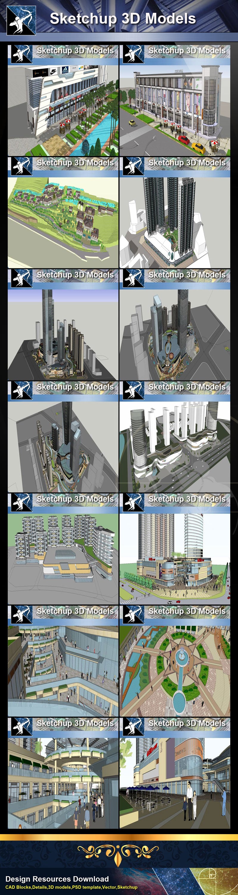 ★Best 50 Types of City Design,Commercial Building Sketchup 3D Models Collection(Recommanded!!)