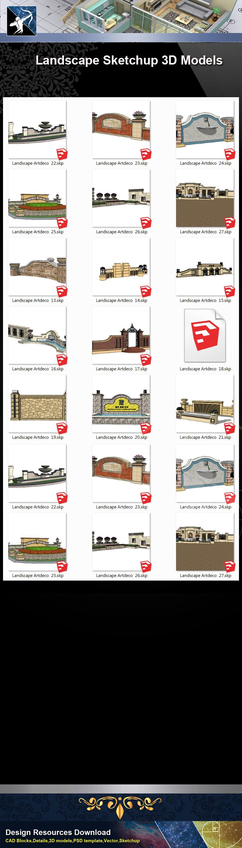 ★Sketchup 3D Models-Landscape Artdeco  Sketchup Models