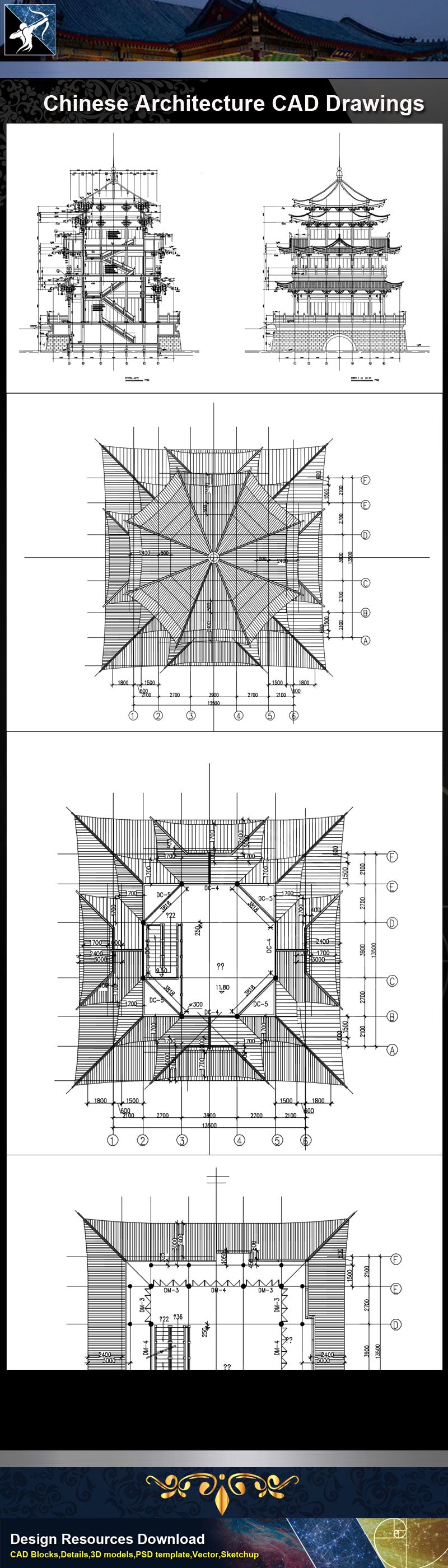 ★Chinese Architecture CAD Drawings-Chinese Tower 2