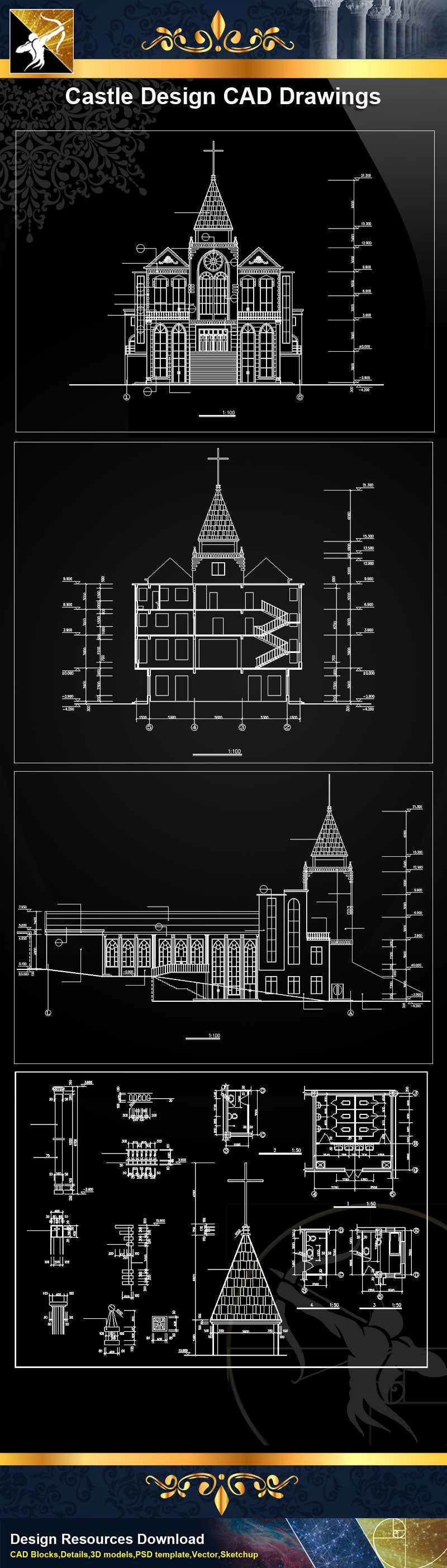 Church Plan,elevation,Details CAD Drawings