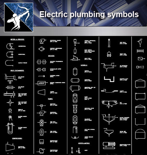 【Free Symbols CAD Blocks】Electric plumbing symbols