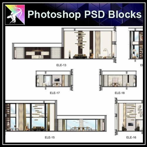 Interior Design Plan Elevation Elements Photoshop Psd Blocks V 14
