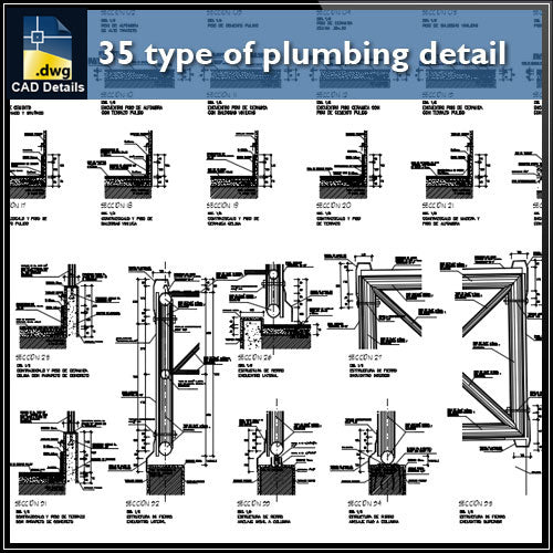 【CAD Details】35 type of plumbing detail and sections in cad drawing