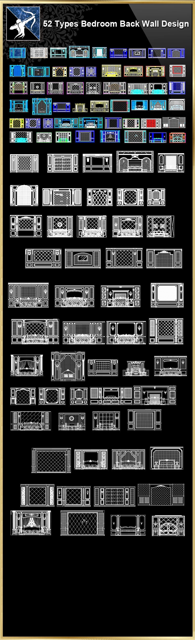 ★【Over 52 Types Bedroom Back Wall Design CAD Drawings】