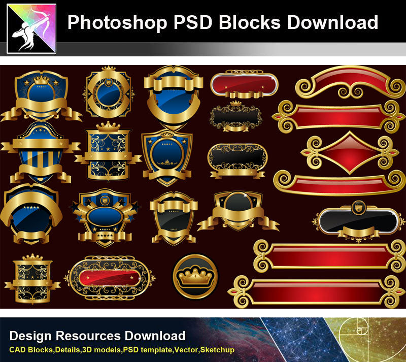 【Photoshop PSD Blocks】Gold Decorative Borders 6