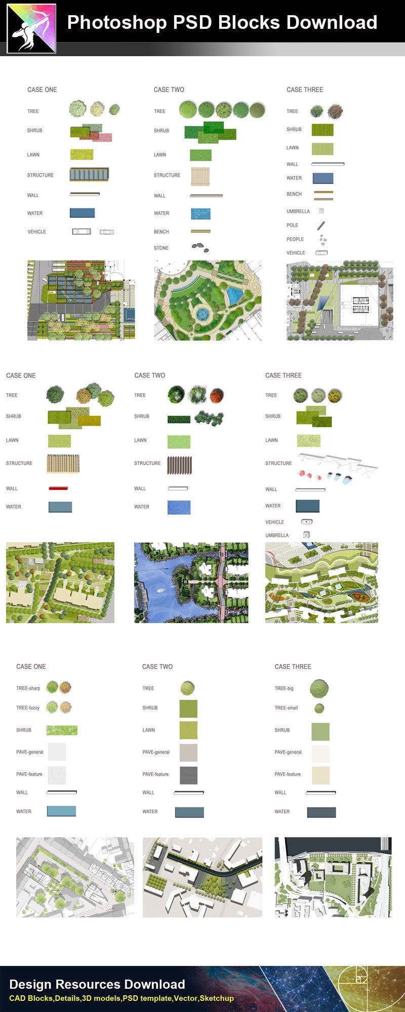【Photoshop PSD Landscape Blocks】Landscape Plan,Elevation Blocks 