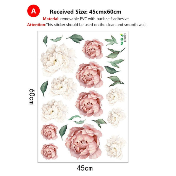 Details about   Pink White Watercolor Peony Flowers Wall Stickers for Kids Room Living Room Bedr 