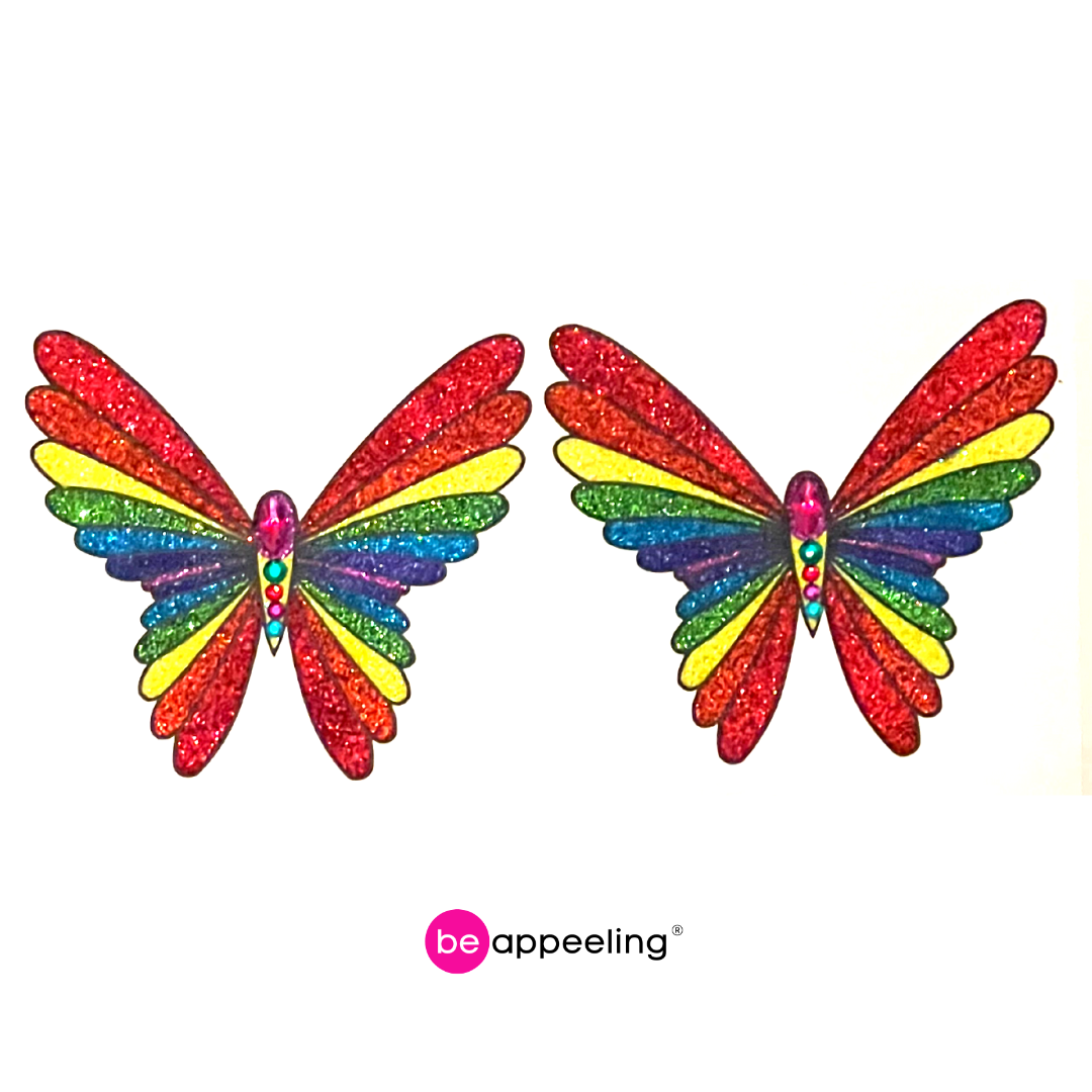 PRIDE BUTTERFLY- Rainbow Glitter and Gem Nipple Pasties, Covers (2pcs) –  Appeeling