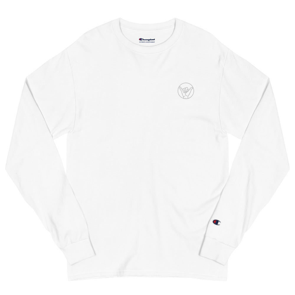 Odds Afskrække Parlament Men's Champion Long Sleeve Shirt - White Shaka Logo – South Bay Board Co.
