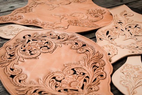 hand carved leather panels