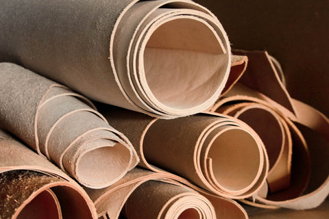 rolls of vegetable tan leather