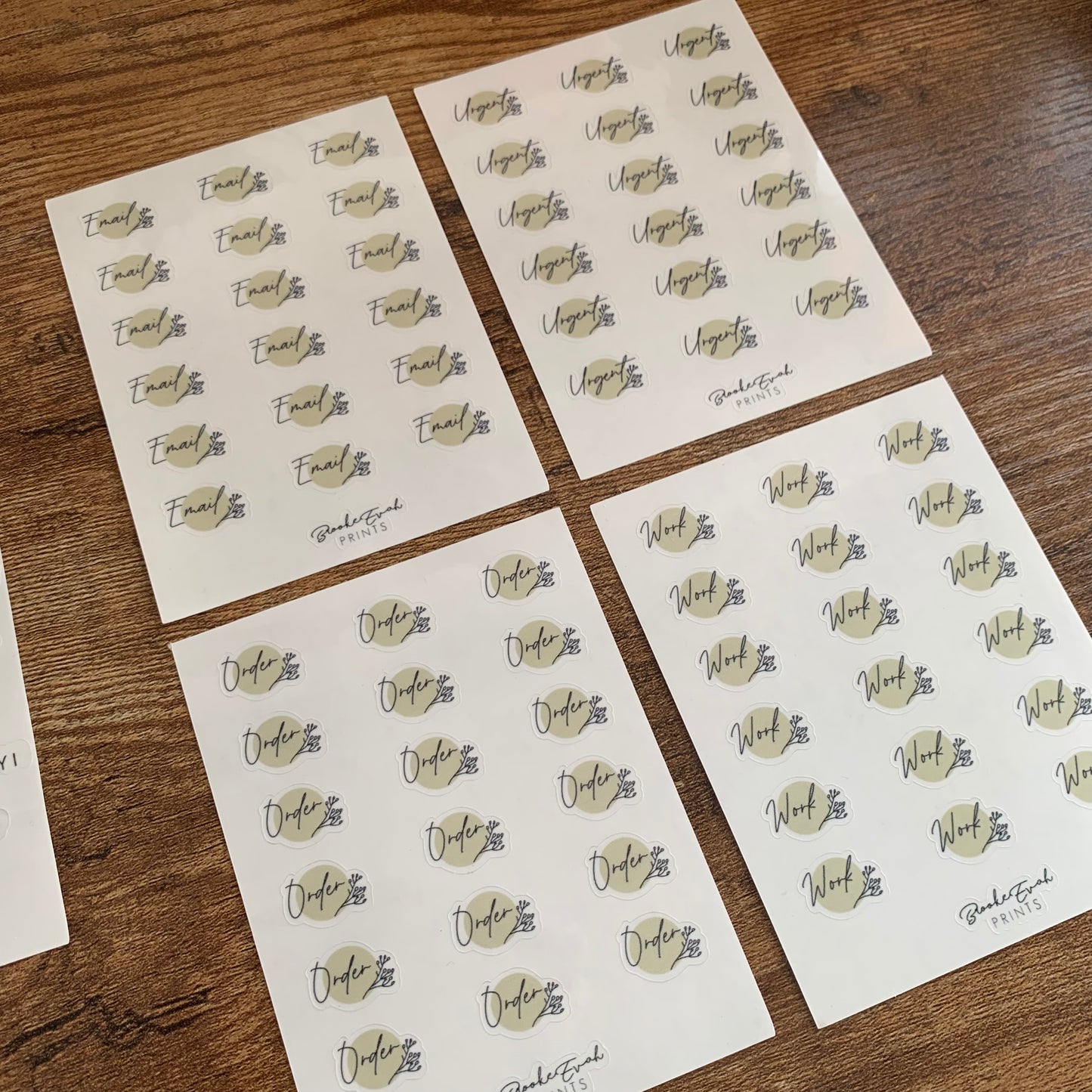 Transparent Script Stickers with Olive Green Accent