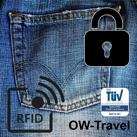 OW Travel RFID Blocking Credit Card Protector Sleeves Contactless Card Protection Holders Identity Theft Protection - Credit Card Sleeves Silver - Back Pocket with RFID Security Logo and Brand