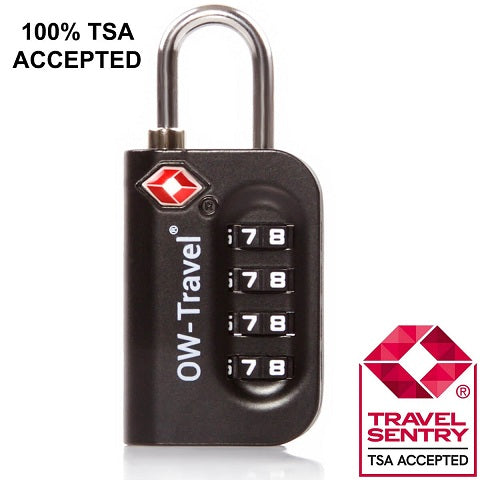 OW Travel TSA Approved Padlocks Luggage Case Locks for Suitcases, Backpacks, Gym Locker - 4 Dial Combination Padlock Black - TSA Approved Code 4 Dial Padlock
