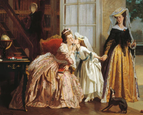 painting of Marie Antoinette, wearing a Lisere pattern, and her daughter