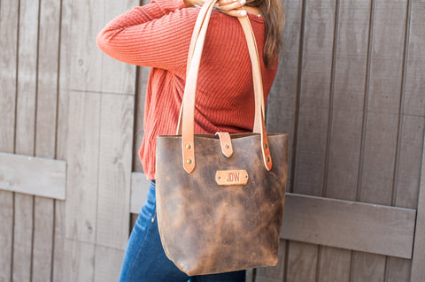 Personalized Leather Tote Bag - Ox & Pine Leather Goods